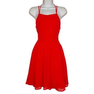LULU'S Strappy Lace Up Back Sleeveless Fit & Flare Skater Dress Small